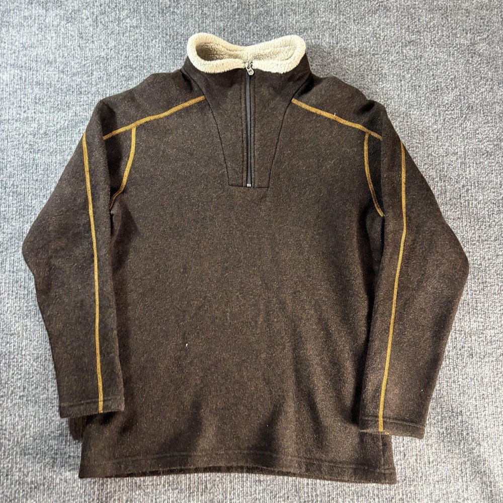 Kuhl‎ Sweater Mens Large Brown 1/4 Zip Mock Neck Knit Pullover Sherpa Fleece